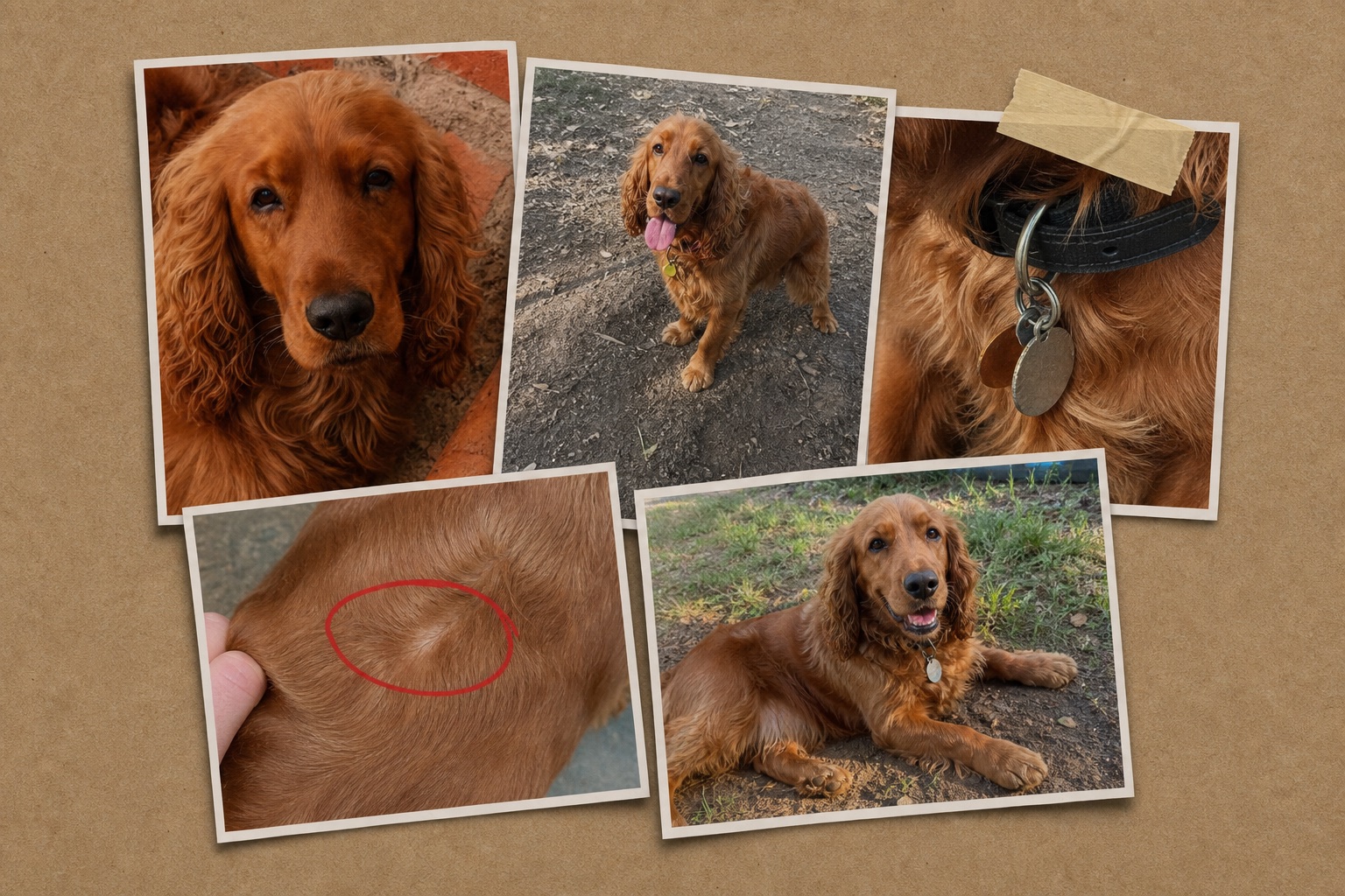 A set of clear dog photos prepared for a missing dog advert